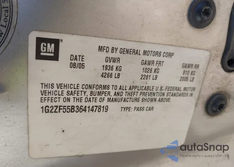 2006 Pontiac G6 из США, поврежденный, VIN 1G2ZF55B364147819